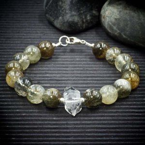 Green Tourmaline Rutile Quartz and Herkimer Diamond Bracelet - Handmade to Order